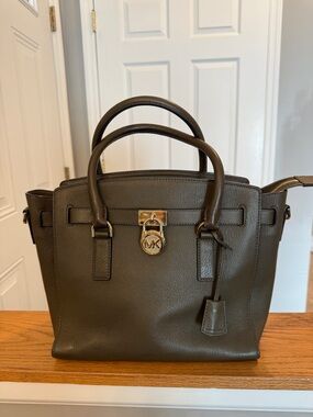Michael Kors Olive Leather Tote with Gold Hardware